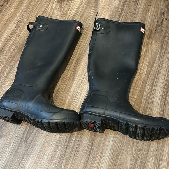 Matte black tall hunter boots